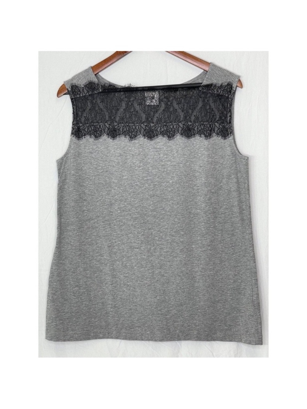 CAbi Gray Tank with Black Lace Yoke